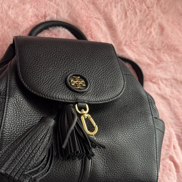 Tory Burch Black Leather Backpack with Gold Accents - Picture 9 of 12